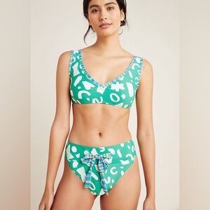ANTHROPOLOGIE - Alja Horvat Bikini Top & Bottom - Green / White Print - Small